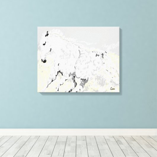 Canvas Wrap White Stallion in Motion (Insitu (Houten vloer))