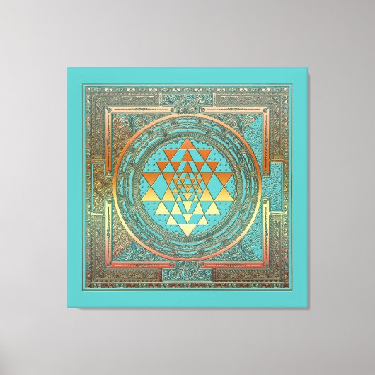 Canvas Yoga Manala Chakra Goud Symbool Turquoise Afdruk (Voorkant)