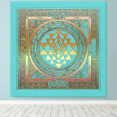 Canvas Yoga Manala Chakra Goud Symbool Turquoise Afdruk (Insitu (Houten vloer))