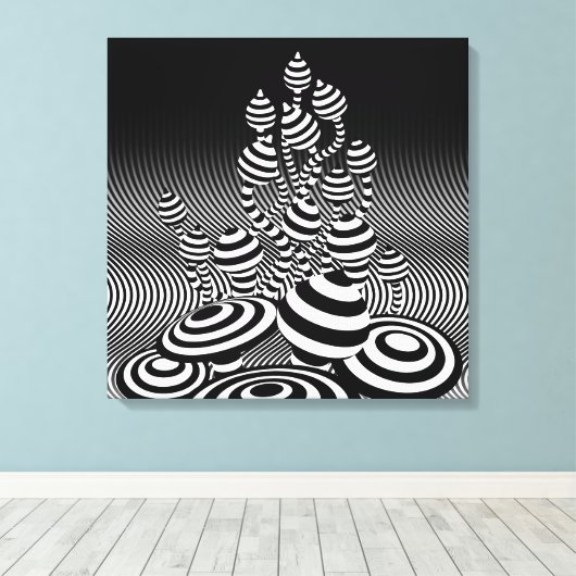 Canvas Zwart & Wit Magic Mushrooms 1m sq. (Insitu (Houten vloer))