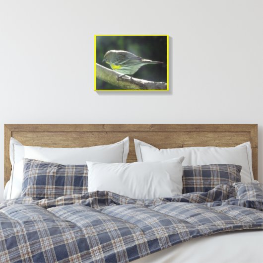 Canvasafdruk - Gele geborste vogel op filiaal Canvas Afdruk (Insitu (Slaapkamer))