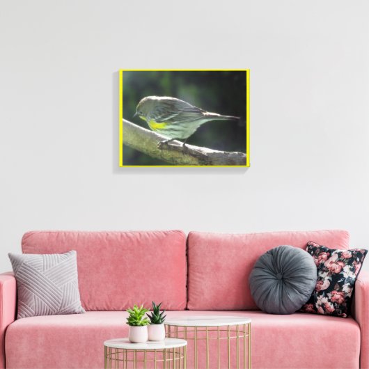 Canvasafdruk - Gele geborste vogel op filiaal Canvas Afdruk (Insitu (Woonkamer))