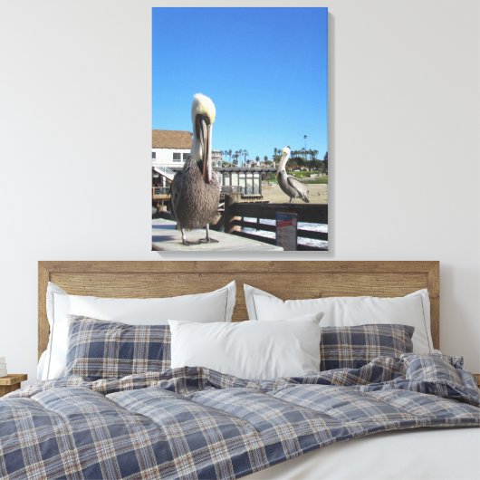 Canvasafdruk - Pelikanen op de pier Canvas Afdruk (Insitu (Slaapkamer))