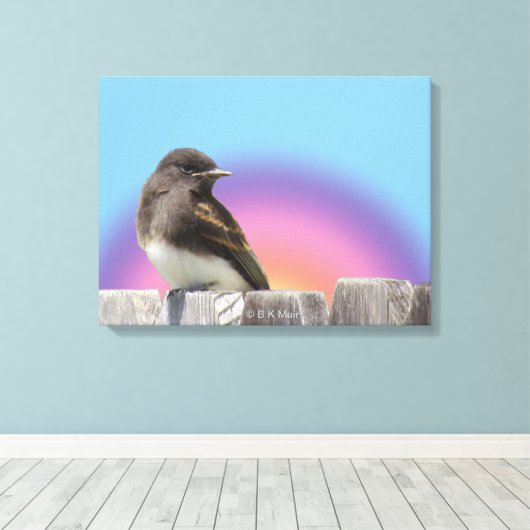 Canvasafdruk - Vogel op hek Canvas Afdruk (Insitu (Houten vloer))