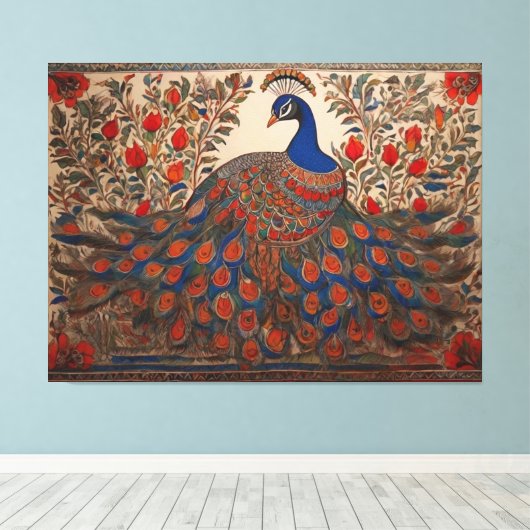 CanvasPeacock: Madhubani kunst meesterwerken Canvas Afdruk (Insitu (Houten vloer))