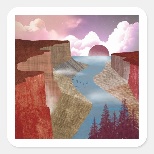 Canyon Ocean Landscape Vierkante Sticker (Voorkant)