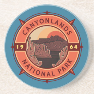 Canyonlands National Park Retro Compass Embleem Zandsteen Onderzetter