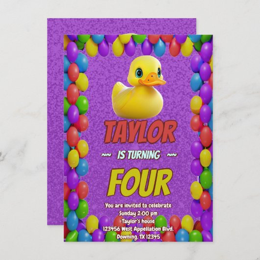 Caoutchouc Cute Invitation Personnalisé Anniversai (Devant / Derrière)