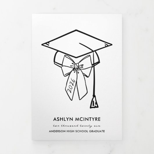 Cap and Bow Graduation Tri-Fold Invitation Drieluik Programma (Cover)