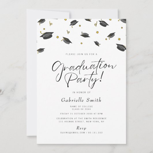 Cap confetti graduation party invitation (Devant)