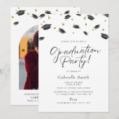 Cap confetti graduation party invitation (Devant / Derrière)