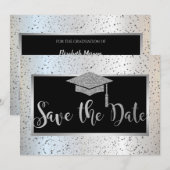 Cap de graduation argent,Confettis Save The Date (Devant / Derrière)