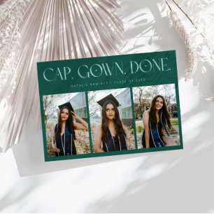 Cap. Gown. Done. Multi Foto Groene Afstuderen Aankondiging