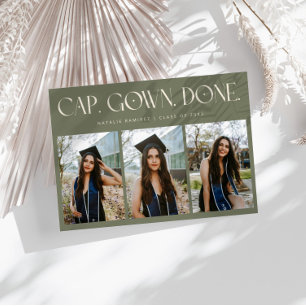 Cap. Gown. Done. Multi Foto Salie Groen Afstuderen Aankondiging