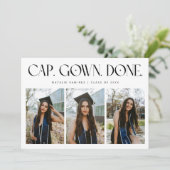 Cap. Gown. Done. Multi Foto Witte Afstuderen Aankondiging (Staand voorkant)