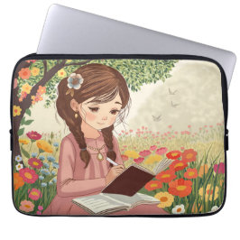 Capa para laptop Menina no Jardim Laptop Sleeve