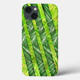 Capa verde amarela com riscos e traços tipo bambu iPhone 13 hoesje