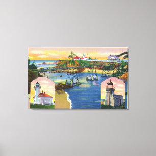 Cape Arago Bridge en Lighthouse Mouth Canvas Afdruk
