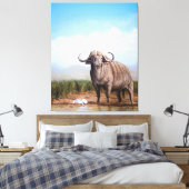 Cape Buffalo & Egret Een harmonie van kracht en gr Canvas Afdruk (Insitu (Slaapkamer))