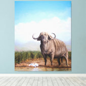 Cape Buffalo & Egret Een harmonie van kracht en gr Canvas Afdruk (Insitu (Houten vloer))