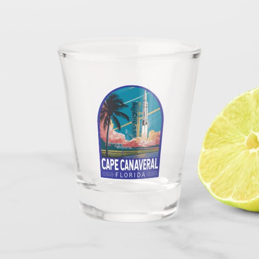 Cape Canaveral Florida Illustratie Reiskunst Shot Glas (Voorkant)