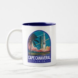 Cape Canaveral Florida Illustratie Reiskunst Tweekleurige Koffiemok