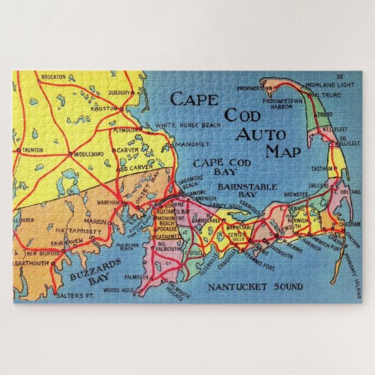 Cape Cod Auto Kaart 20x30 Legpuzzel (Horizontaal)