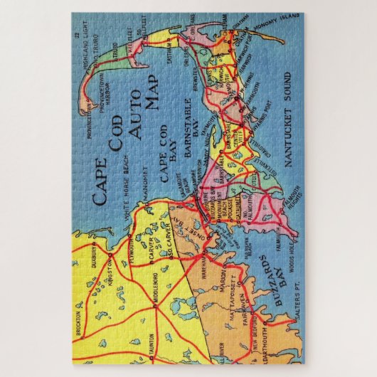 Cape Cod Auto Map 20x30 Jigsaw Puzzle (Vertical)