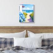 Cape Cod Beach Path | Hydrangea Coastal Painting Canvas Afdruk (Insitu (Slaapkamer))