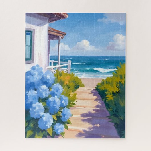 Cape Cod Beach Path | Hydrangea Coastal Painting Legpuzzel (Verticaal)