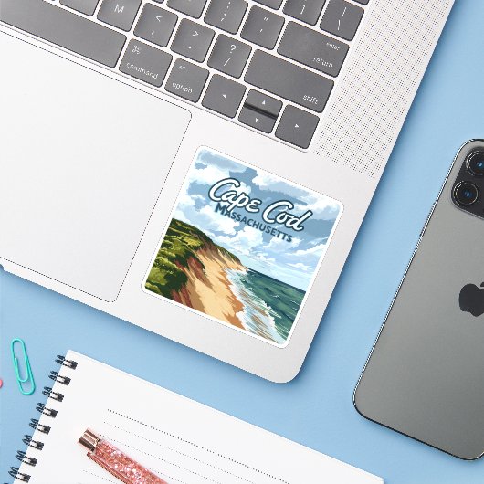 Cape Cod Beach Seashore Massachusetts Blauw Sticker (Laptop met iPhone)