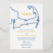 Cape Cod Bruiloft Elegante Marine en Goud Folie Uitnodiging (Voorkant)