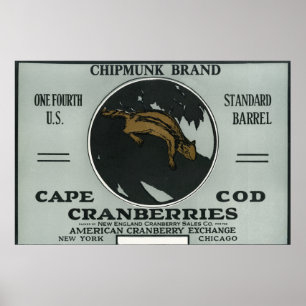 Cape Cod Chipmunk Brand Cranberry Label Poster