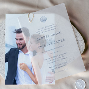 CAPE COD Coastal Blue Wedding Vellum Uitnodigingen