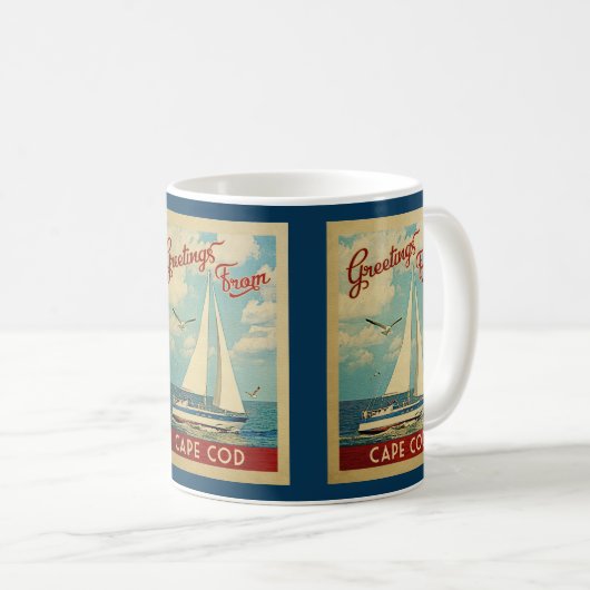 Cape Cod Coffee Mok Sailboat Retro Massachusetts (Voorkant rechts)