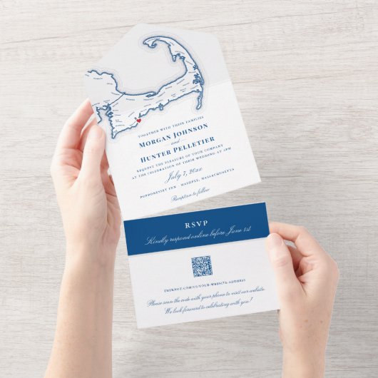 Cape Cod Kaart Elegant Navy Bruiloft (Afscheurbaar)