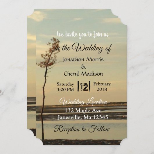 Cape Cod Lone Tree on Beach Mariage Invitations (Devant / Derrière)
