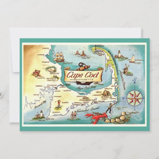 Cape Cod MA 5x7 Map Postcard Bedankkaart (Voorkant)