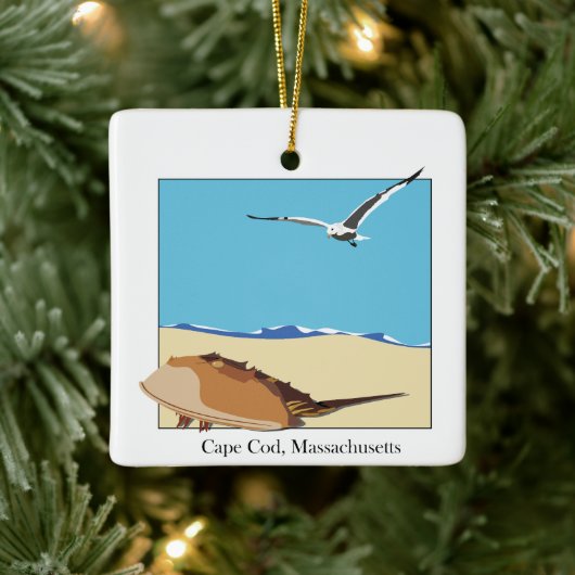 Cape Cod, MA Hoefijzer krab Zee meeuw strand Keramisch Ornament (Boom)