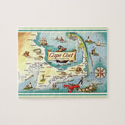 Cape Cod MA Puzzle de carte ancienne (Horizontal)