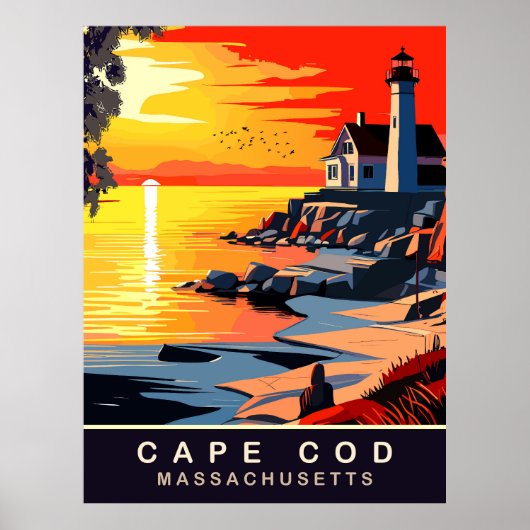 Cape Cod, MA, Zonsondergang aan de kust, Reizen Poster (Voorkant)