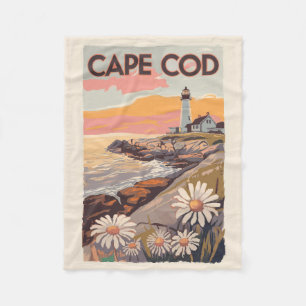 Cape Cod Massachusetts Painterly Travel Art Retro Fleece Deken