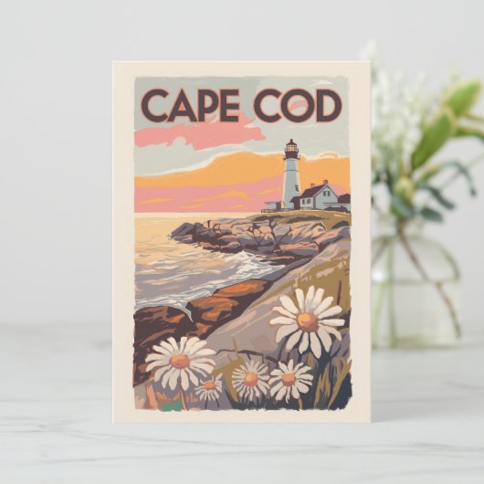 Cape Cod Massachusetts Painterly Travel Art Retro Kaart (Staand voorkant)