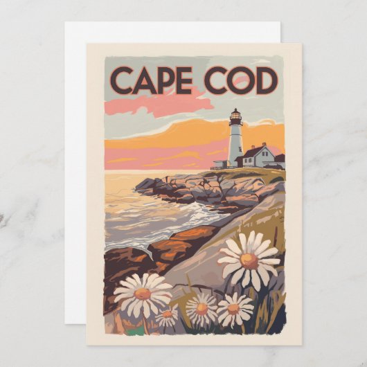 Cape Cod Massachusetts Painterly Travel Art Retro Kaart (Voorkant / Achterkant)