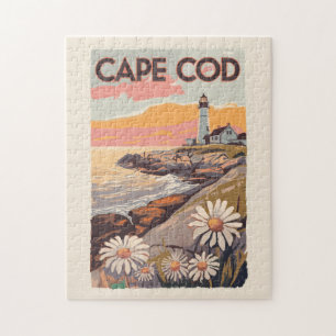 Cape Cod Massachusetts Painterly Travel Art Retro Legpuzzel