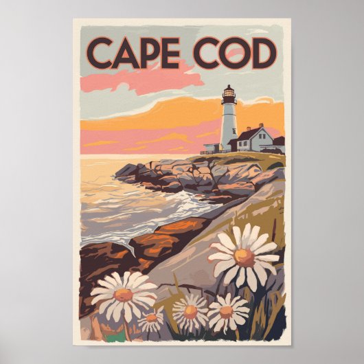 Cape Cod Massachusetts Painterly Travel Art Retro Poster (Voorkant)
