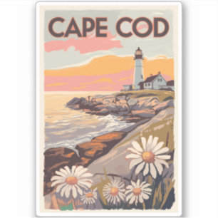 Cape Cod Massachusetts Painterly Travel Art Retro Sticker