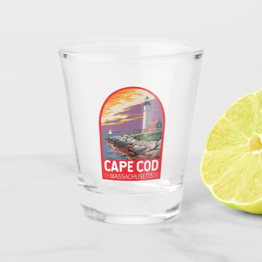 Cape Cod Massachusetts Travel Art Embleem Shot Glas (Voorkant)