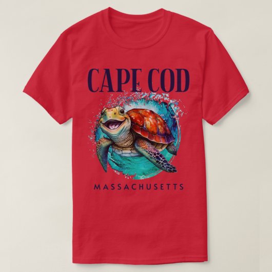 Cape Cod Massachusetts Waterverf Happy Zee Turtle T-shirt (Design voorkant)
