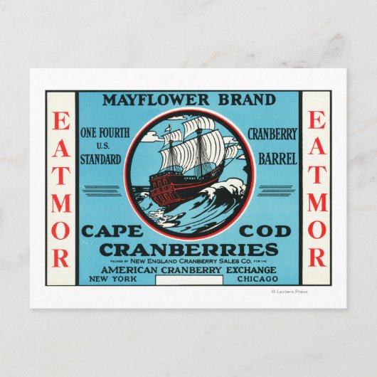 Cape Cod Mayflower Eatmor Cranberries Brand Briefkaart (Voorkant)